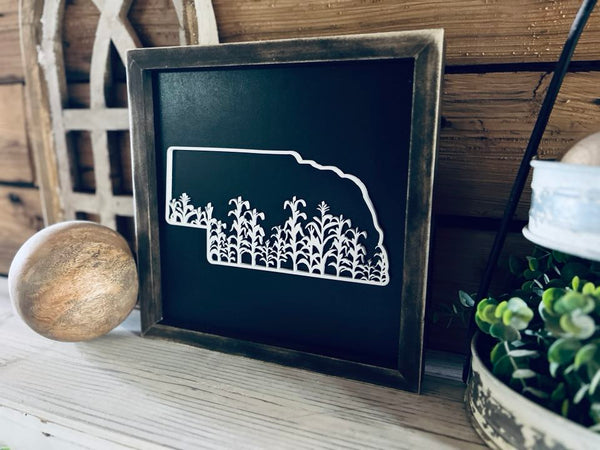 Nebraska Sign with Corn Field | Small Shelf Decor