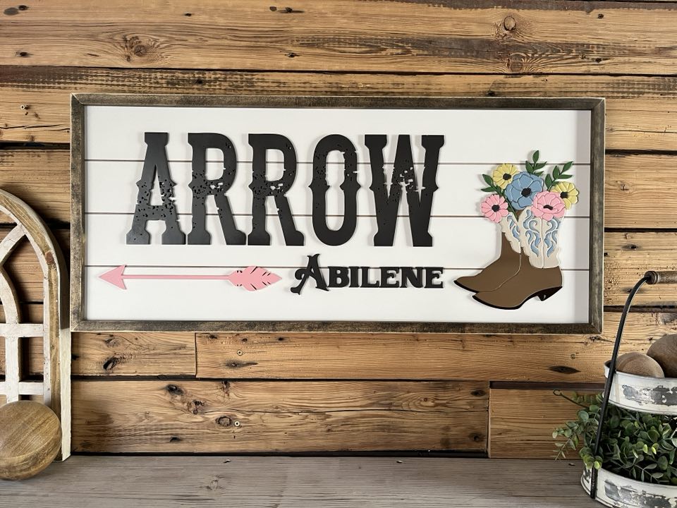 Western Child Name Sign | Shiplap Sign | Cowboy Boots with Flowers Sign