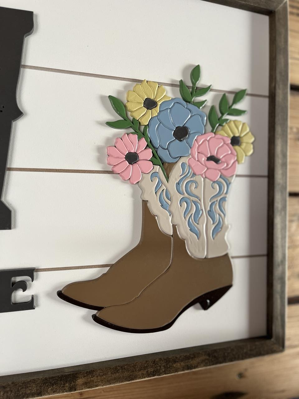 Western Child Name Sign | Shiplap Sign | Cowboy Boots with Flowers Sign