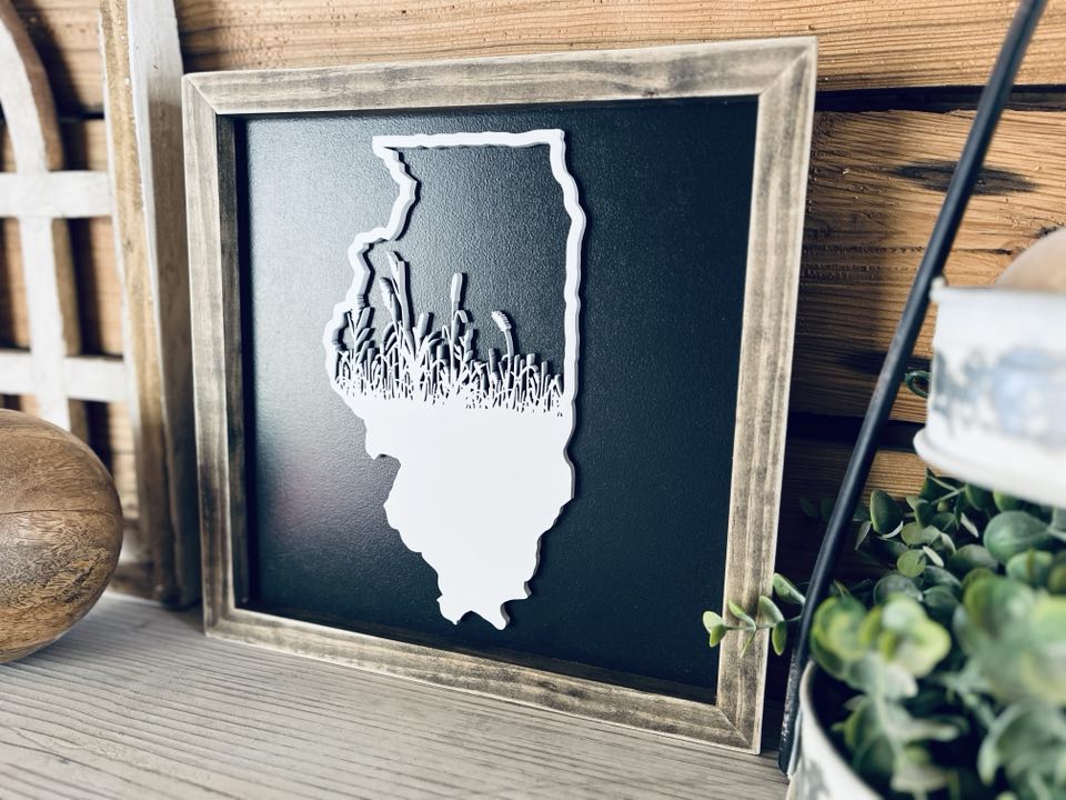 Illinois Sign with Prairie Grass | Small Shelf Decor