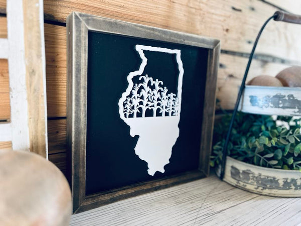 Illinois Sign with Corn Field | Small Shelf Decor