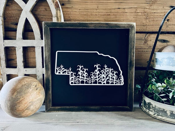 Nebraska Sign with Corn Field | Small Shelf Decor