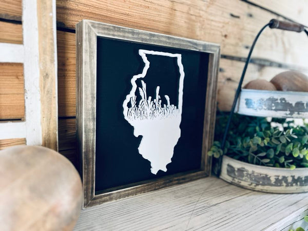 Illinois Sign with Prairie Grass | Small Shelf Decor