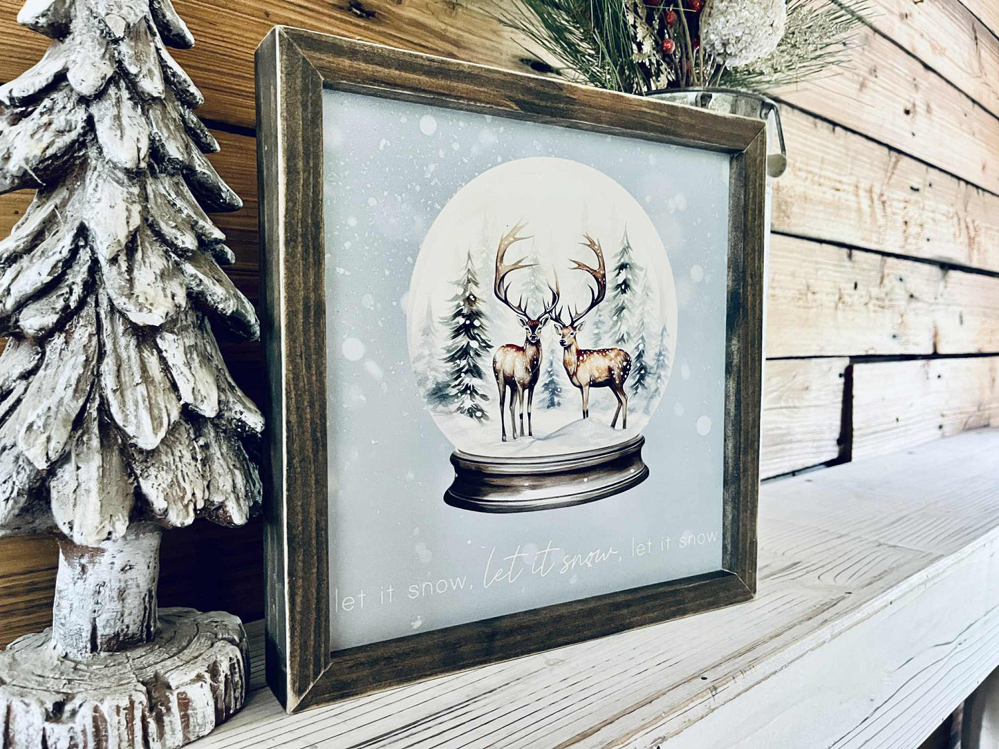 Let It Snow Deer Snow Globe Sign – Farmhouse Christmas Wall Décor