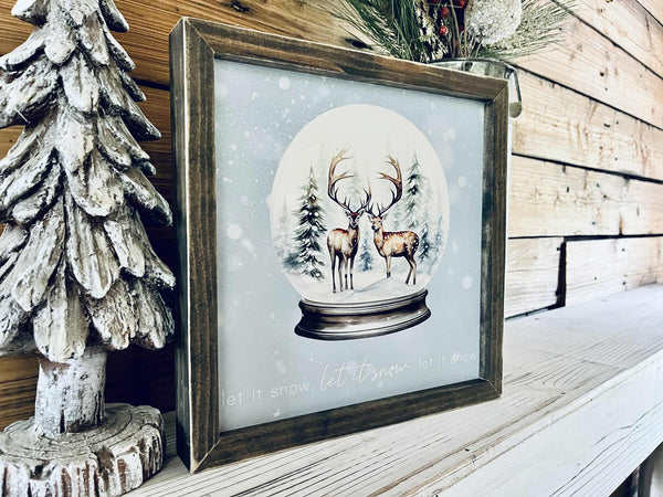 Let It Snow Deer Snow Globe Sign – Farmhouse Christmas Wall Décor