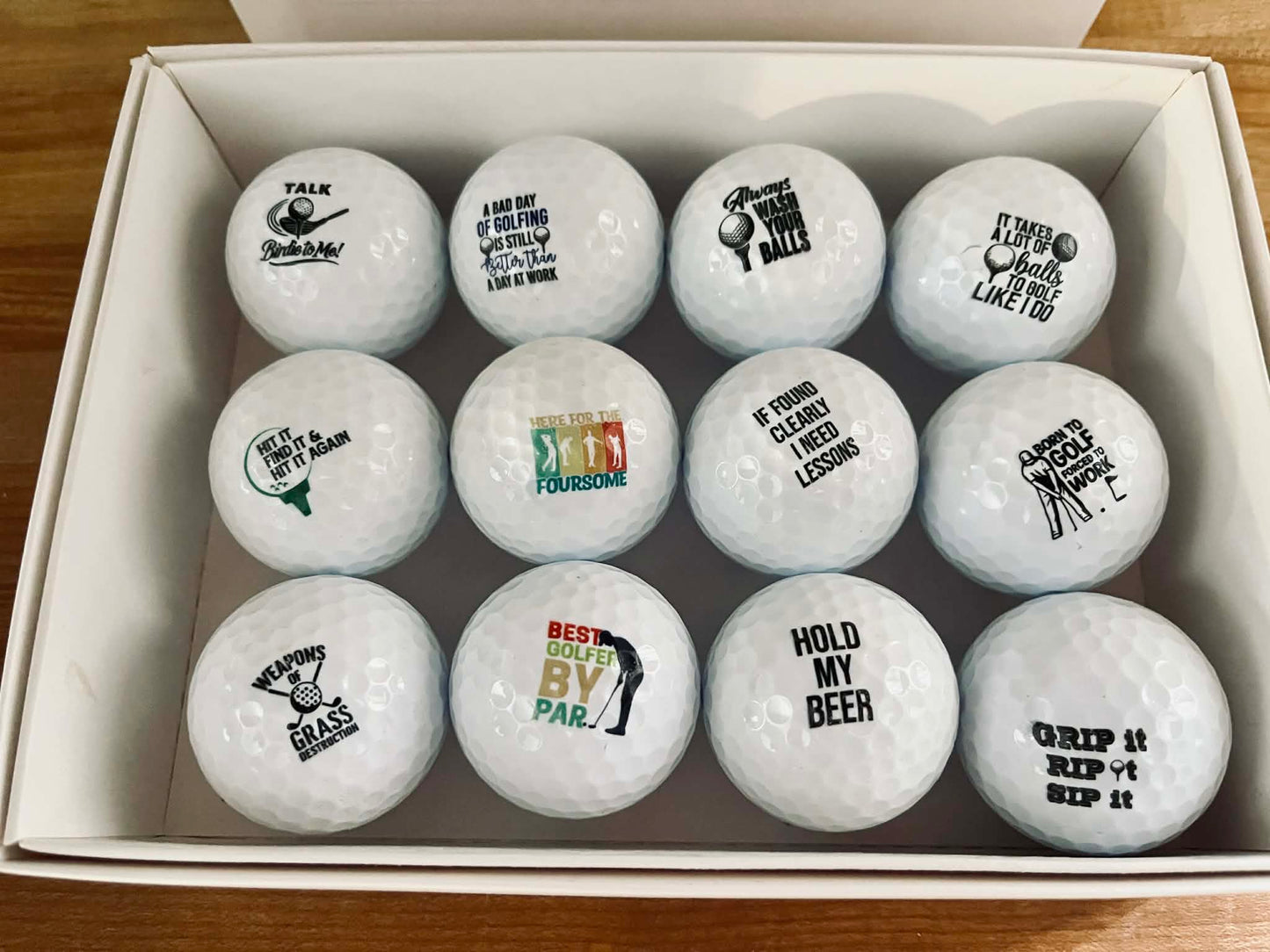 Funny Golf Balls Gift Set – Set of 12 Hilarious Golf Quote Balls | UV Printed Golf Balls | Gag Gift for Golfers