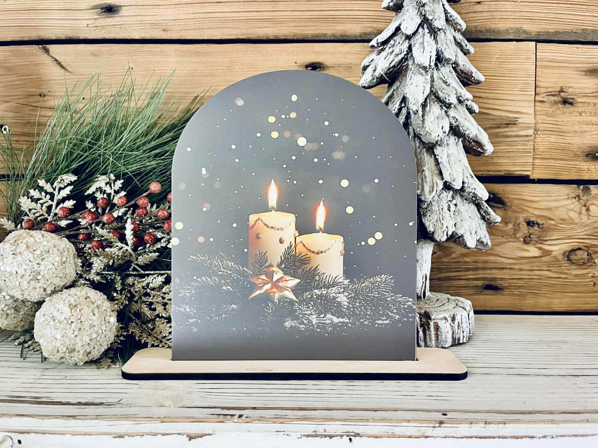 Christmas Candle Tabletop Sign – Rustic Farmhouse Holiday Freestanding Décor