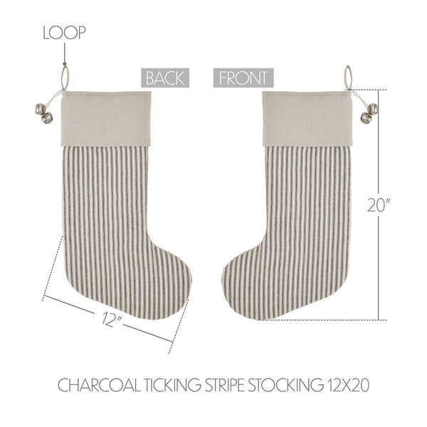 Sawyer Mill Charcoal Ticking Stripe Stocking with Personalized Leather Patch