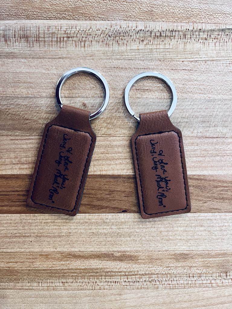 Personalized Engraved Leather Keychain with Handwriting | Custom Handwriting Keychain Keepsake | Memorial Gift, Handwritten Message Gift