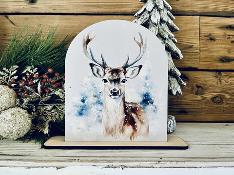 Deer Tabletop Sign – Rustic Farmhouse Christmas Freestanding Holiday Décor