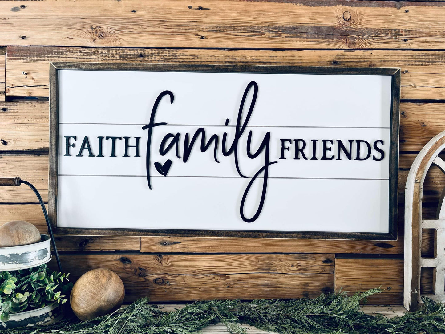 Faith Family Friends Sign | Raised Lettering Farmhouse Sign with Shiplap