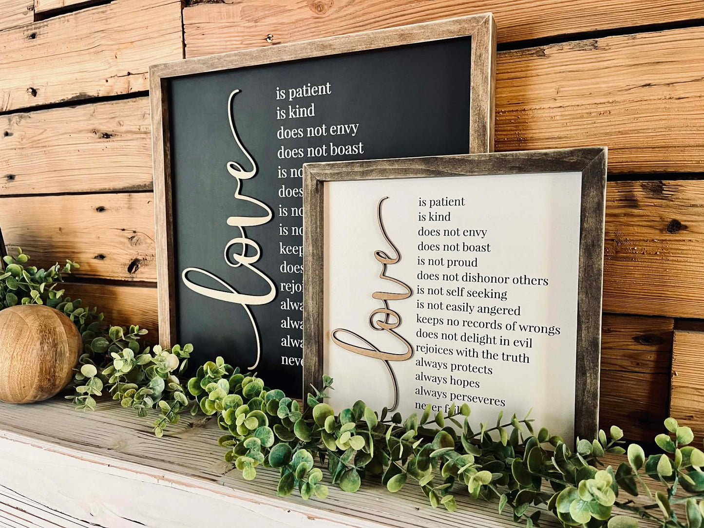 Love Is Patient Wood Sign – Framed Scripture Wall Decor