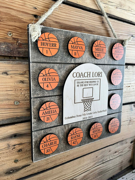 Personalized Basketball Coach Gift Sign with Player Name Basketballs – End of Season Team Thank You Plaque