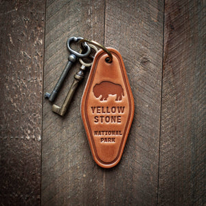 Yellowstone National Park Leather Keychain Motel Style