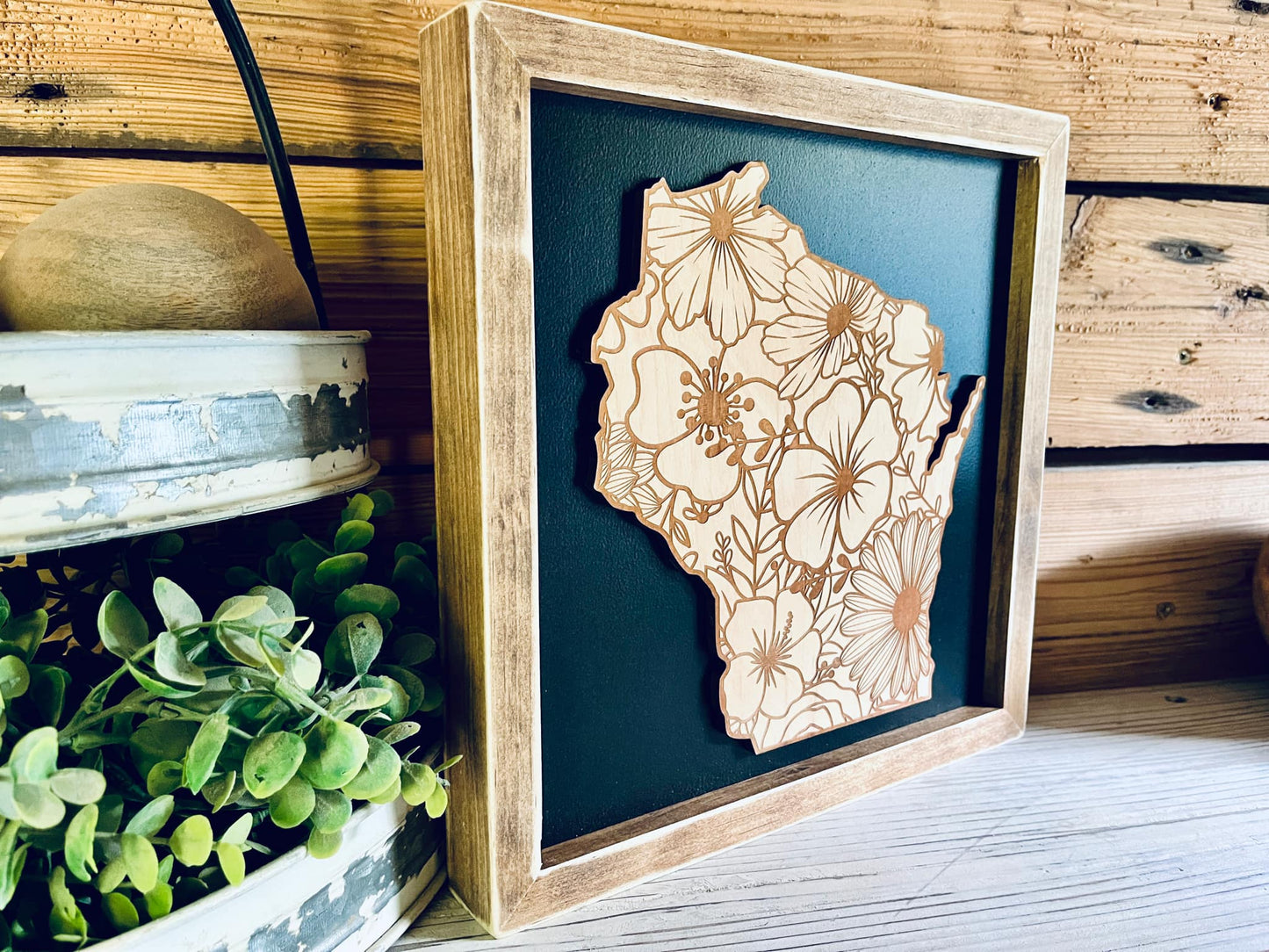 Wisconsin Floral Sign | Wisconsin Art | Wisconsin Home Decor | Wisconsin Gifts