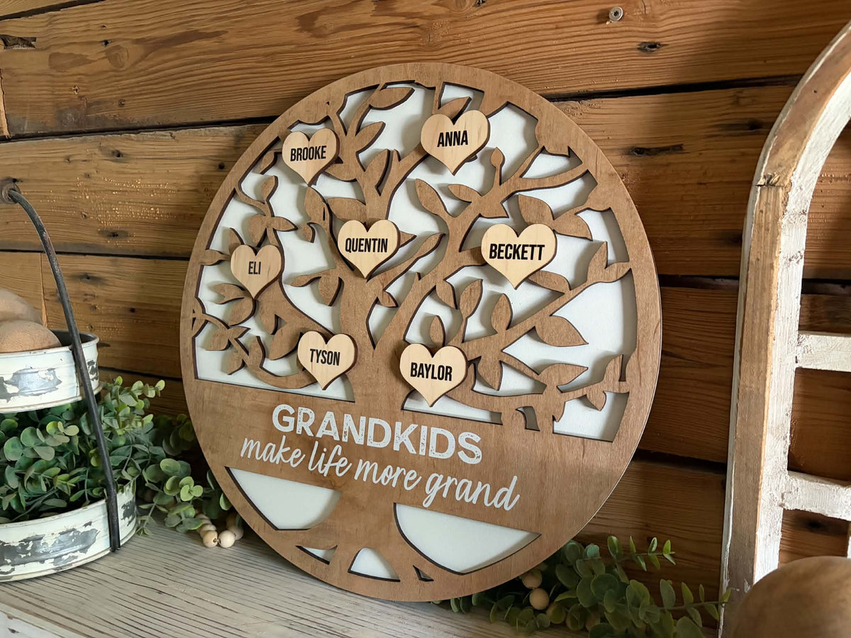 Personalized Grandkids Family Tree Wood Sign – Custom Grandparents Gift with Grandchildren’s Names