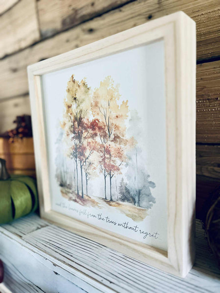 Framed Autumn Tree Print with Inspirational Quote | Fall Wall Art | Watercolor Forest Decor | Seasonal Home Sign | Rustic Farmhouse Style
