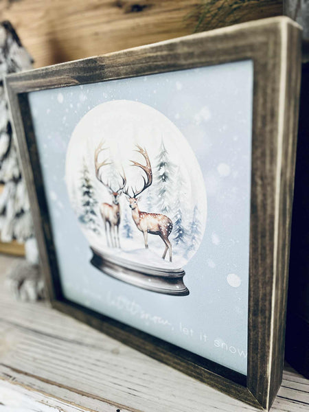 Let It Snow Deer Snow Globe Sign – Farmhouse Christmas Wall Décor