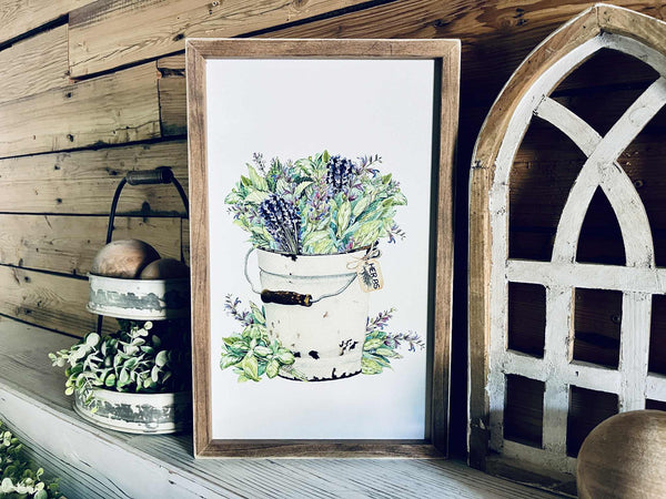 Farm to Table Herb Kitchen Sign Set – Framed Botanical Wall Art – Fresh Picked Herbs, Parsley Sage Mint Basil Thyme – Rustic Farmhouse Kitchen Decor