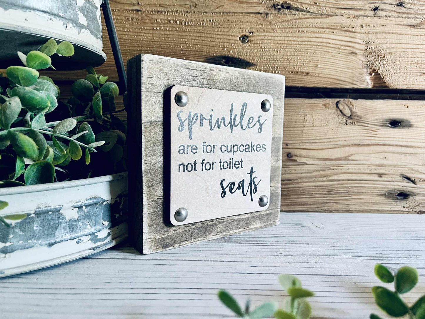 Funny Bathroom Sign for Kids | Sprinkles Are for Cupcakes Not Toilet Seats | Farmhouse Bathroom Decor | Small Wooden Bathroom Shelf Sign