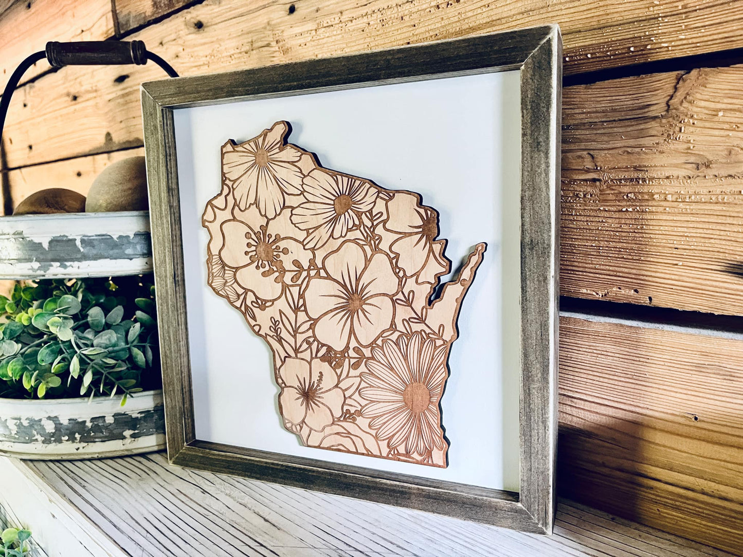 Wisconsin Floral Sign | Wisconsin Art | Wisconsin Home Decor | Wisconsin Gifts
