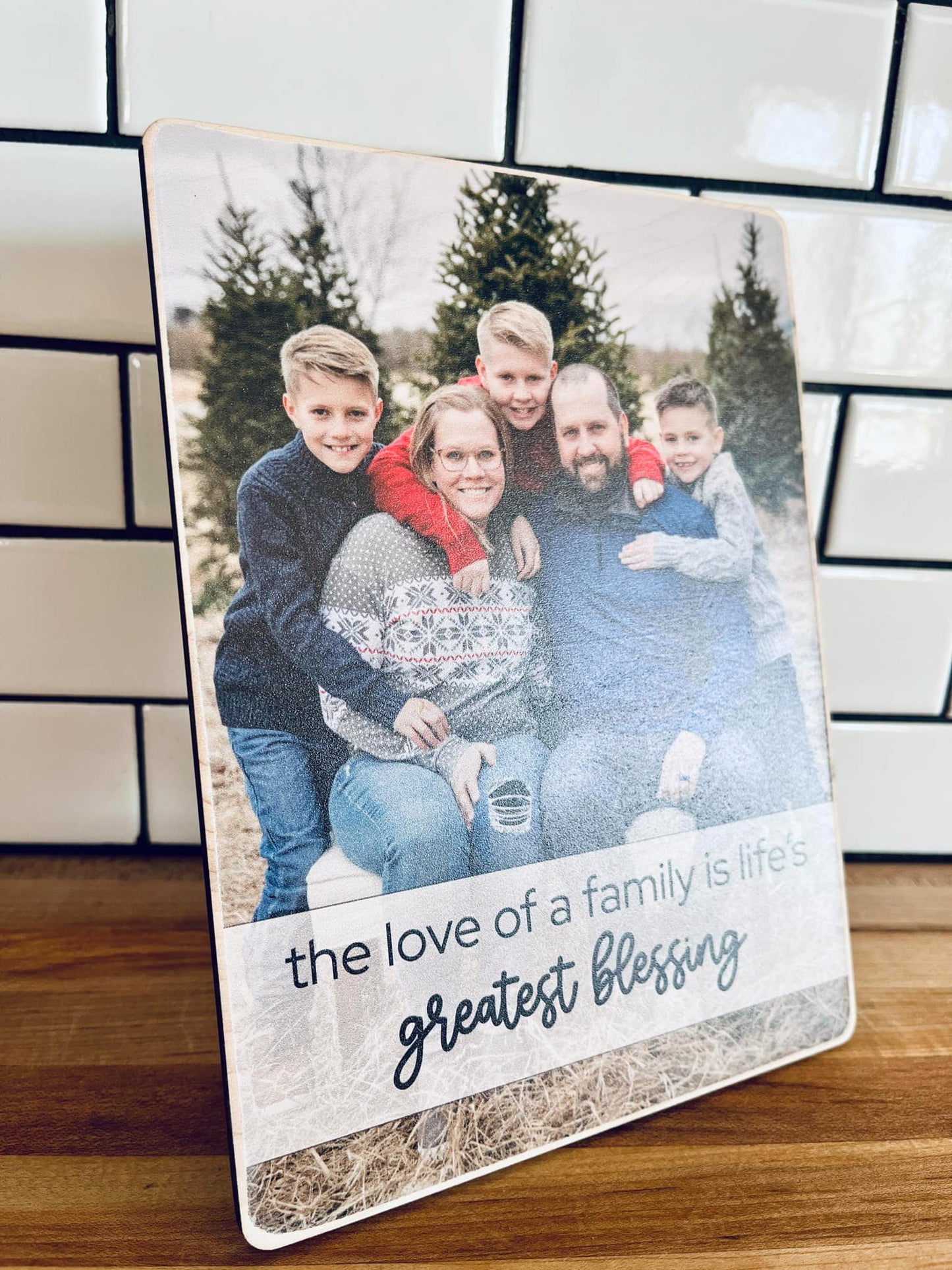 Family Photo on Wood | Custom Shelf Sitter with Personalized Quote or Name