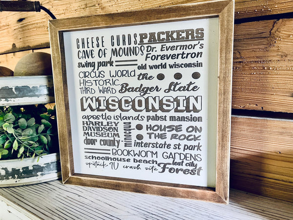 Wisconsin Themed Word Art Sign | Wisconsin Art | Wisconsin Home Decor | Wisconsin Gifts