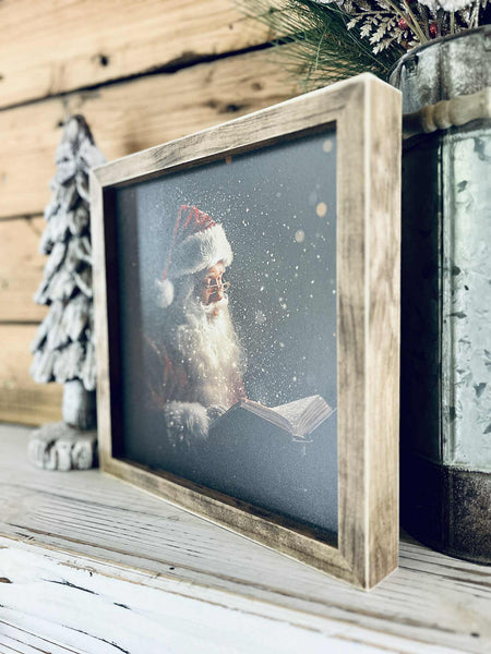 Santa Reading Christmas Sign – Farmhouse Holiday Wall Art Décor