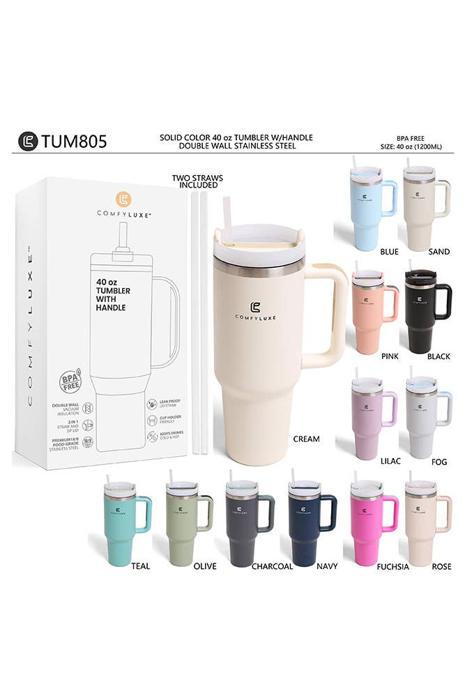 Solid Color 40oz Handle Tumbler: Charcoal