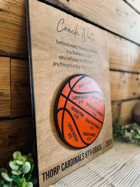 Personalized Coach Gift Sign – Custom Team Basketball Plaque with Player Names – End of Season Thank You Coach Gift – Team Appreciation Wood Sign