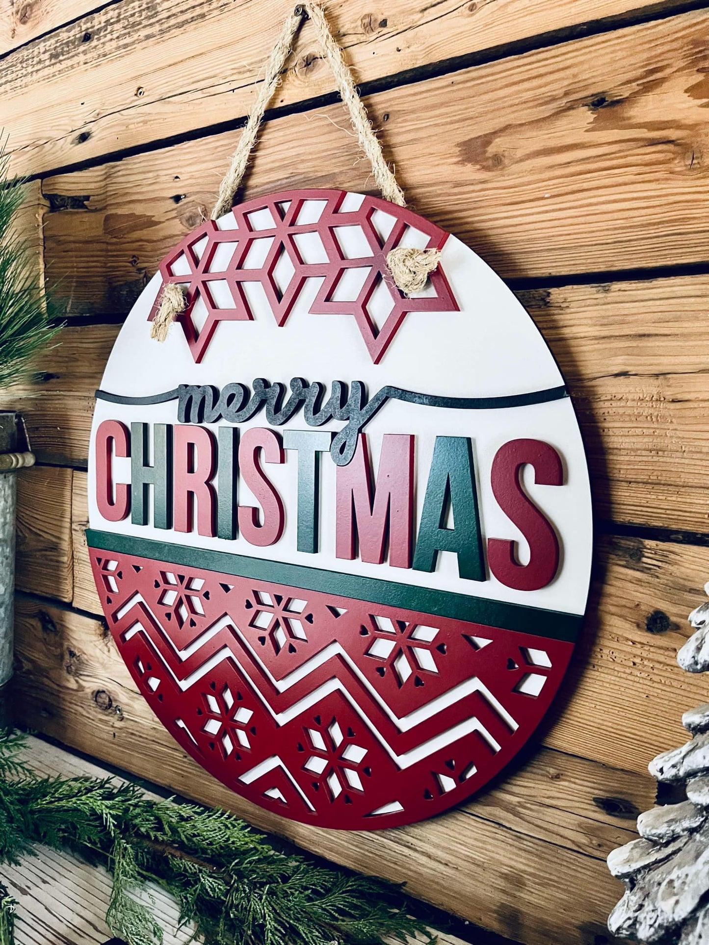 READY TO SHIP - Merry Christmas Round Sign | Porch Door Hanger | Front Door Decor
