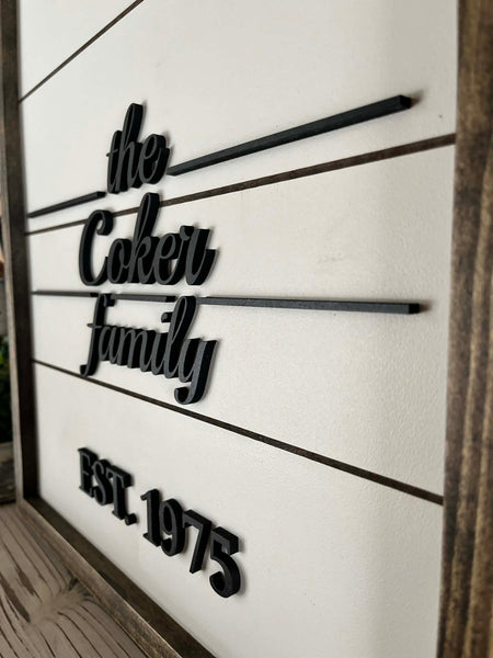 Personalized Family Name Sign: 3D Raised Letter Shiplap Wall Art