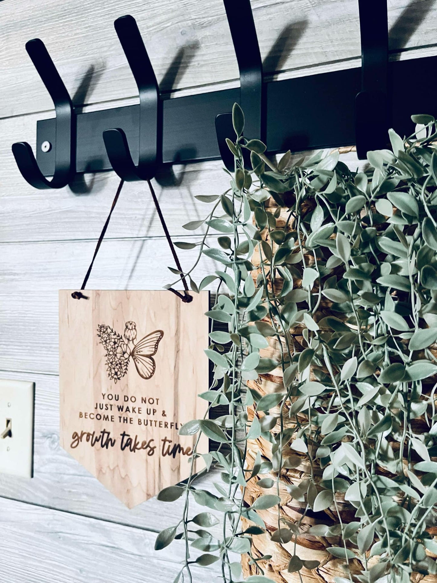 Growth Takes Time" Engraved Maple Wood Sign - Inspirational Wall Decor - Butterfly and Floral Design - Motivational Gift for Home or Office