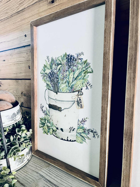 Farm to Table Herb Kitchen Sign Set – Framed Botanical Wall Art – Fresh Picked Herbs, Parsley Sage Mint Basil Thyme – Rustic Farmhouse Kitchen Decor
