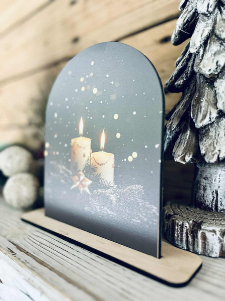Christmas Candle Tabletop Sign – Rustic Farmhouse Holiday Freestanding Décor
