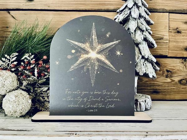 Luke 2:11 Star Tabletop Sign – Christian Farmhouse Christmas Freestanding Décor
