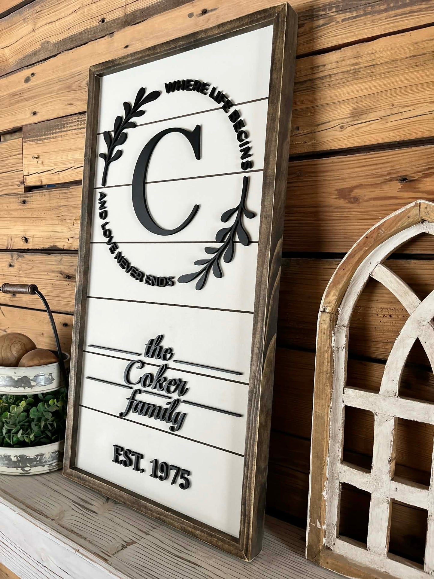 Personalized Family Name Sign: 3D Raised Letter Shiplap Wall Art