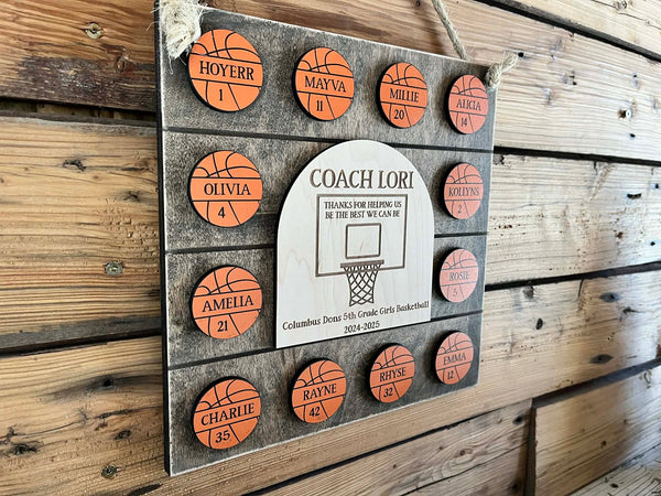 Personalized Basketball Coach Gift Sign with Player Name Basketballs – End of Season Team Thank You Plaque