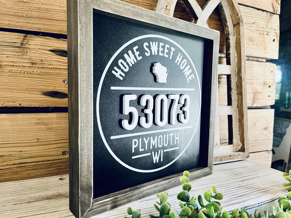 Custom Home Zip Code Sign | Personalized City & Zip Code Decor | Raised Lettering & Printed Background