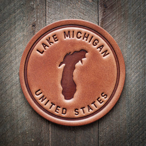 Lake Michigan Silhouette Leather Coaster