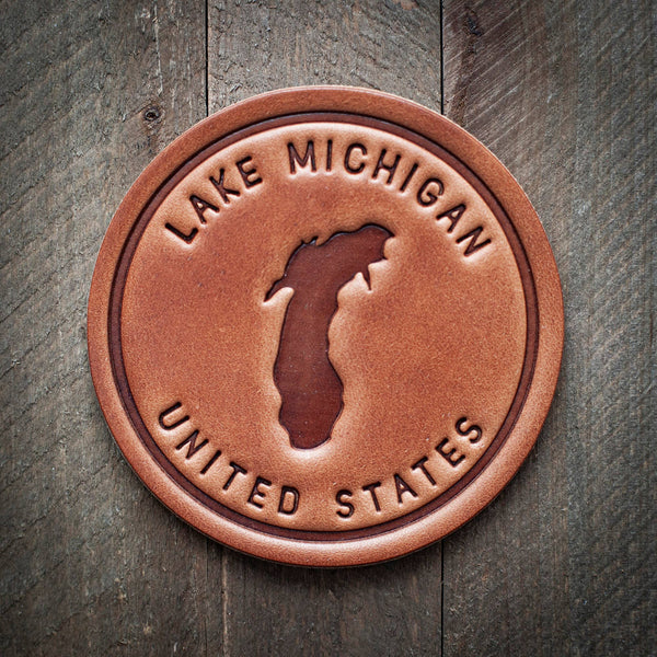 Lake Michigan Silhouette Leather Coaster