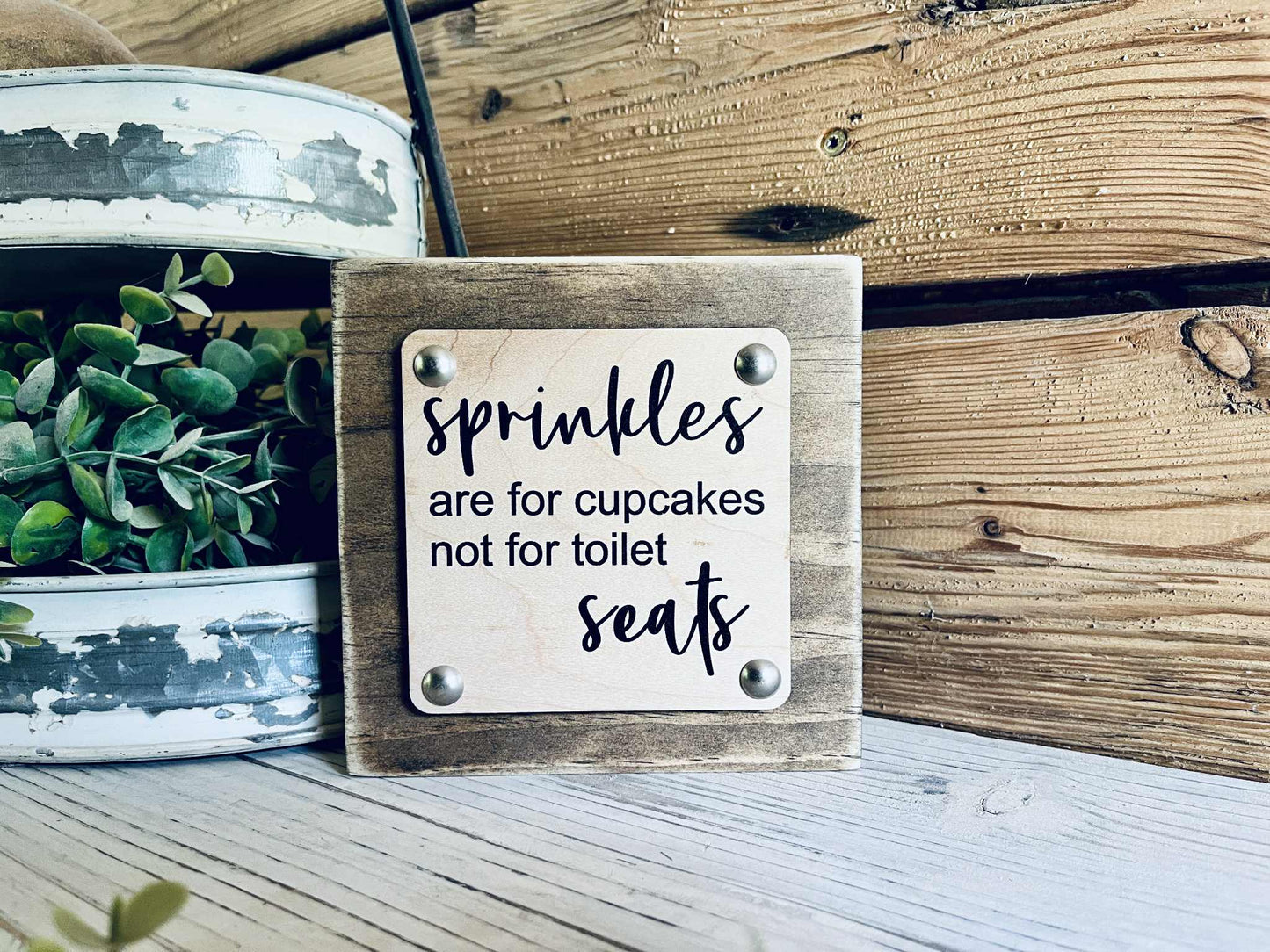 Funny Bathroom Sign for Kids | Sprinkles Are for Cupcakes Not Toilet Seats | Farmhouse Bathroom Decor | Small Wooden Bathroom Shelf Sign