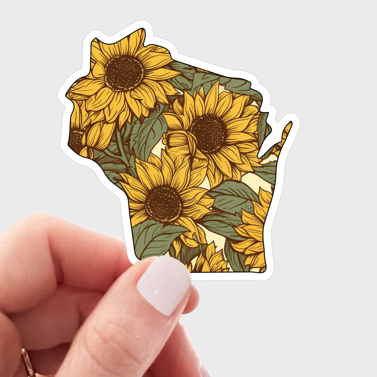 Wisconsin Sunflower Sticker - outline, state, midwest, WI