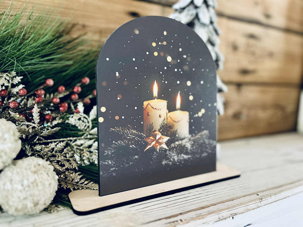 Christmas Candle Tabletop Sign – Rustic Farmhouse Holiday Freestanding Décor