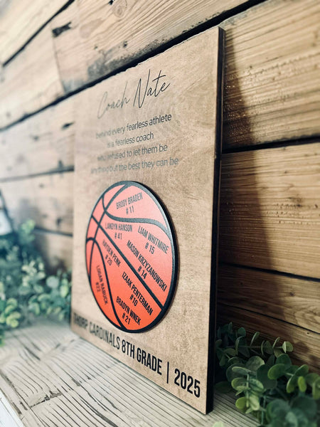 Personalized Coach Gift Sign – Custom Team Basketball Plaque with Player Names – End of Season Thank You Coach Gift – Team Appreciation Wood Sign