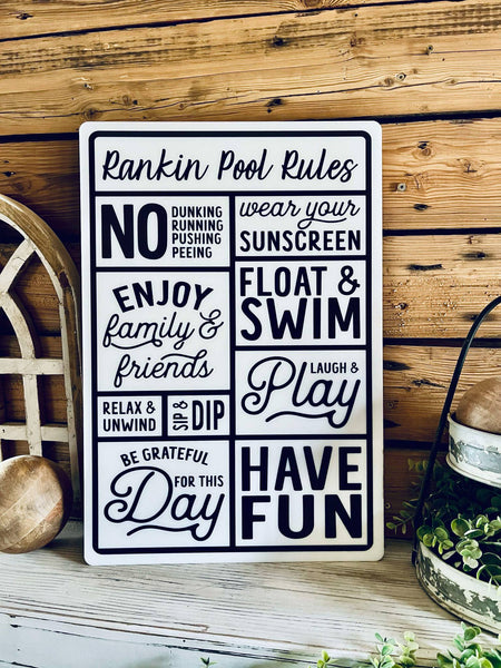 Custom Pool Rules Acrylic Sign | Personalized Family Fun Wall Art | No Running, Sunscreen, Relax & Unwind Decor | Unique Gift for Poolside | Beach House Wall Decor
