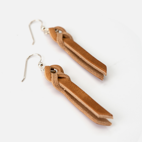 Handcrafted Full-Grain Leather Braided Earrings: Natural