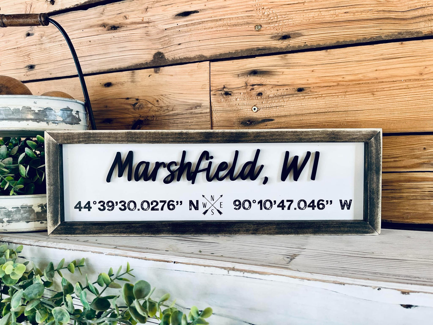 Custom City Coordinate Sign | Personalized Latitude & Longitude Sign | Raised Lettering & UV Printed Coordinates | Framed Wooden Sign | Farmhouse Home Decor