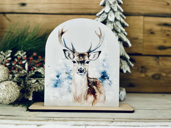 Deer Tabletop Sign – Rustic Farmhouse Christmas Freestanding Holiday Décor