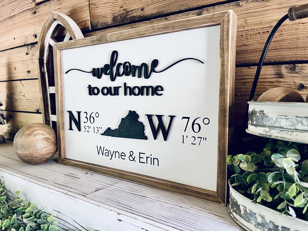 Personalized Welcome Home Sign with GPS Coordinates | Custom Housewarming Gift for New Homeowners | Realtor Closing Gift | Family Name Sign